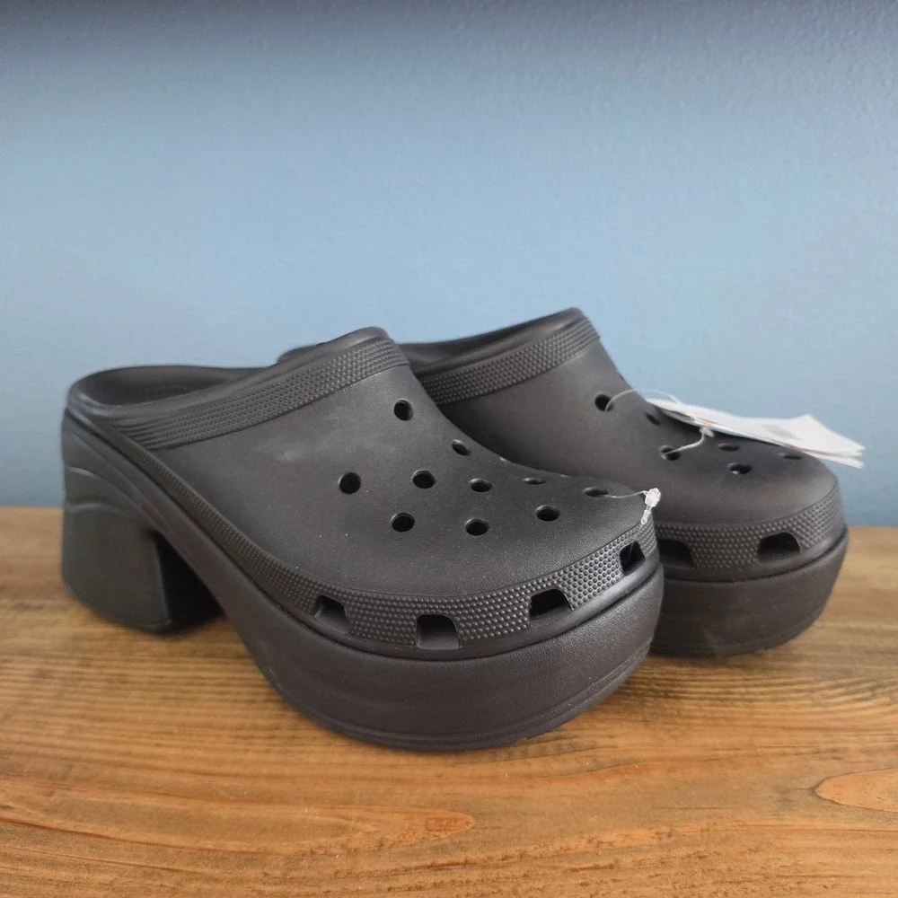 Crocs Mens Siren Clog Black Chunky Platform High Heel Mules 208547-001 Size 11